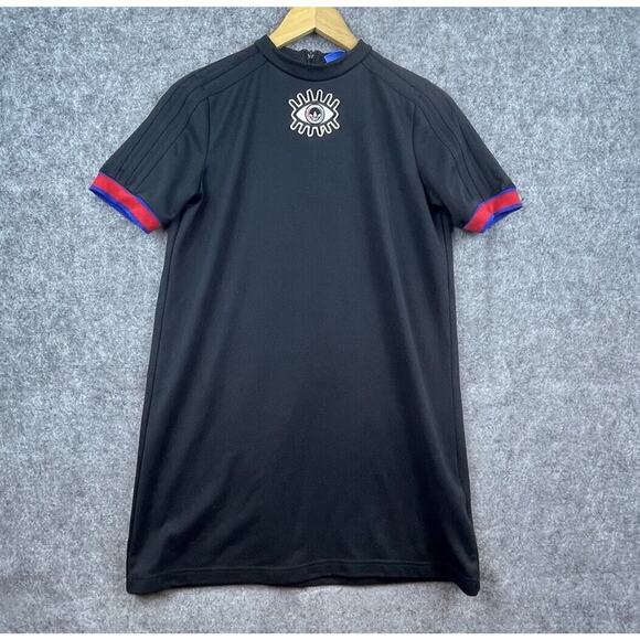 Adidas Dress Womens Small Black Evil Eye Athletic Shirt Dress Sporty Athleisure - Picture 1 of 7